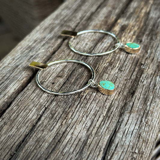 Kingman Turquoise Mixed Metal Hoop Earrings No.2
