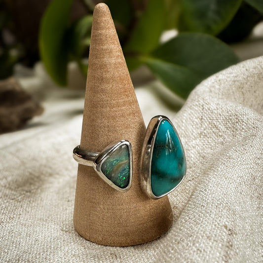 Cloud Chaser Turquoise + Boulder Opal Open Shank Ring (8.5)