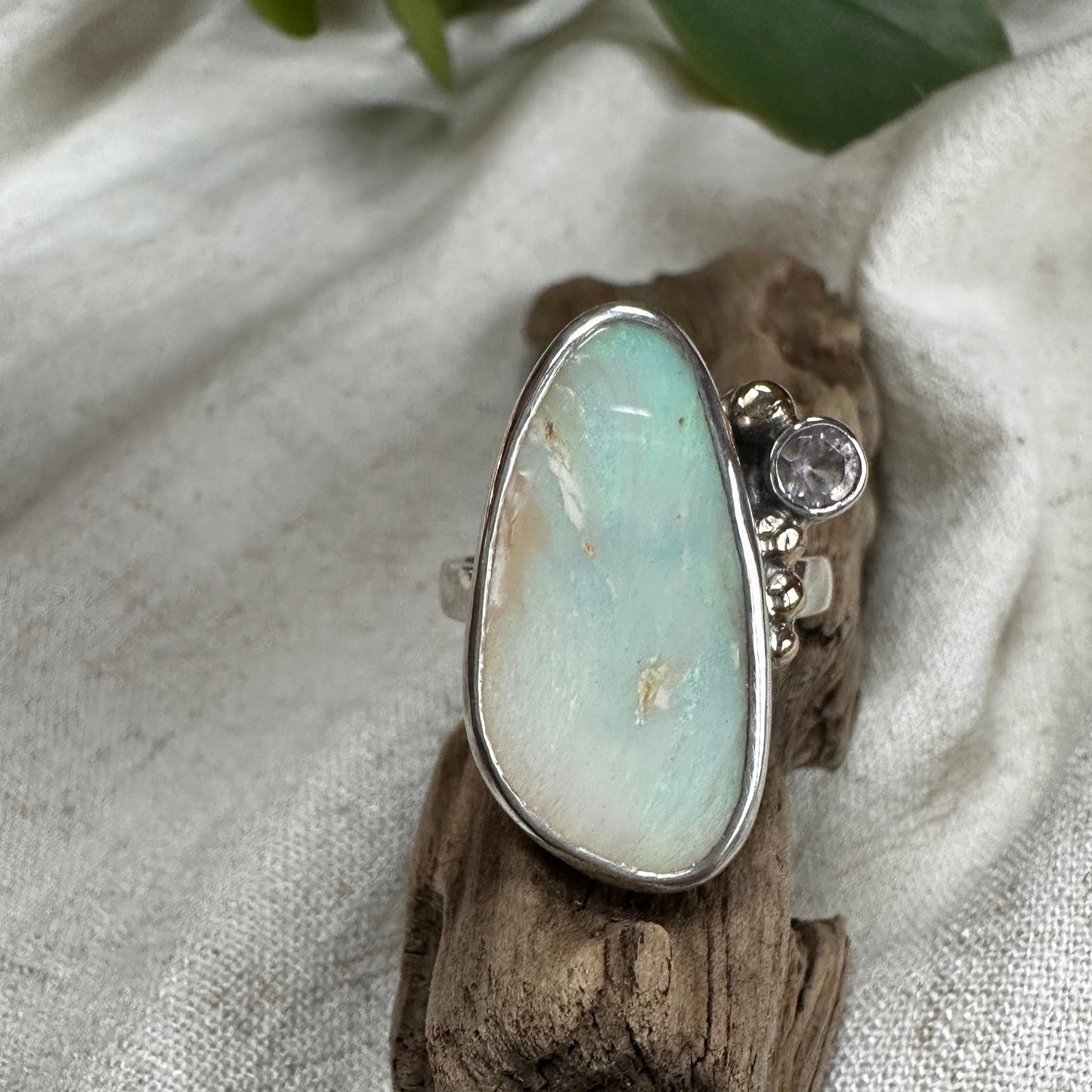 Australian Boulder Opal and Morganite Ring (Size 8)