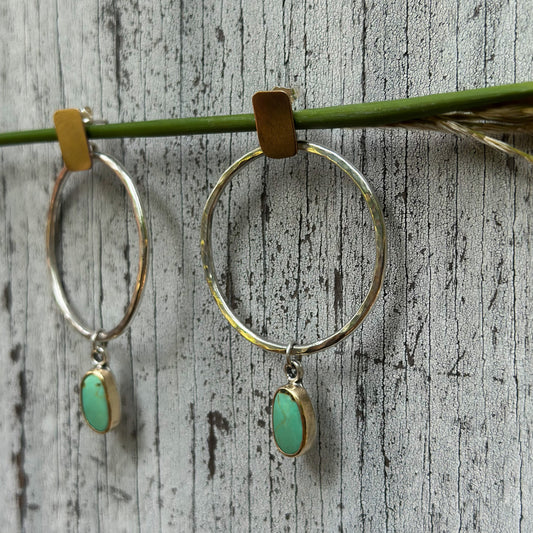 Kingman Turquoise Mixed Metal Hoop Earrings No.1