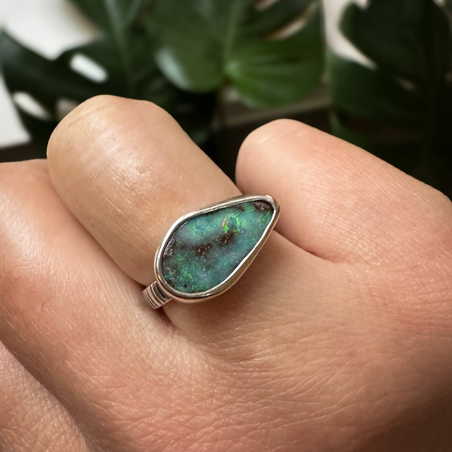 Deep Blue Australian Boulder Opal Ring ( Size 8)