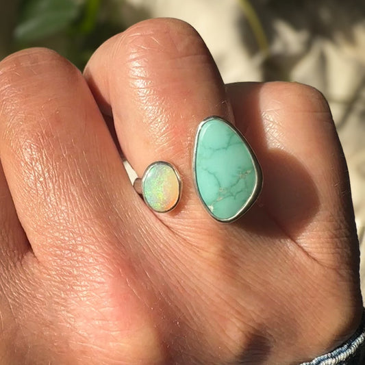 Lone Mtn Turquoise + Pipe Opal Open Shank Ring (7)