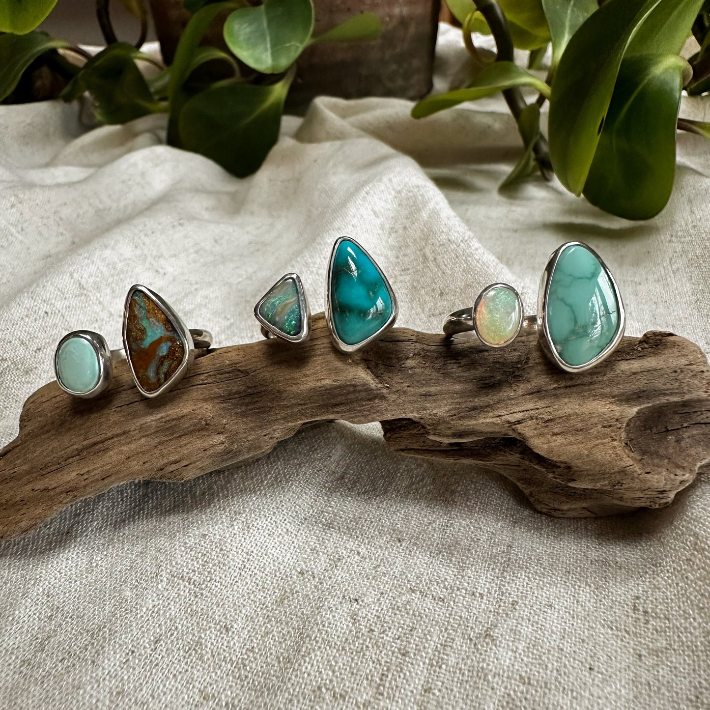 Cloud Chaser Turquoise + Boulder Opal Open Shank Ring (8.5)
