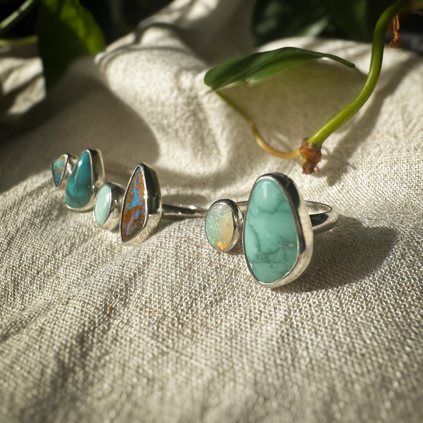 Lone Mtn Turquoise + Pipe Opal Open Shank Ring (7)