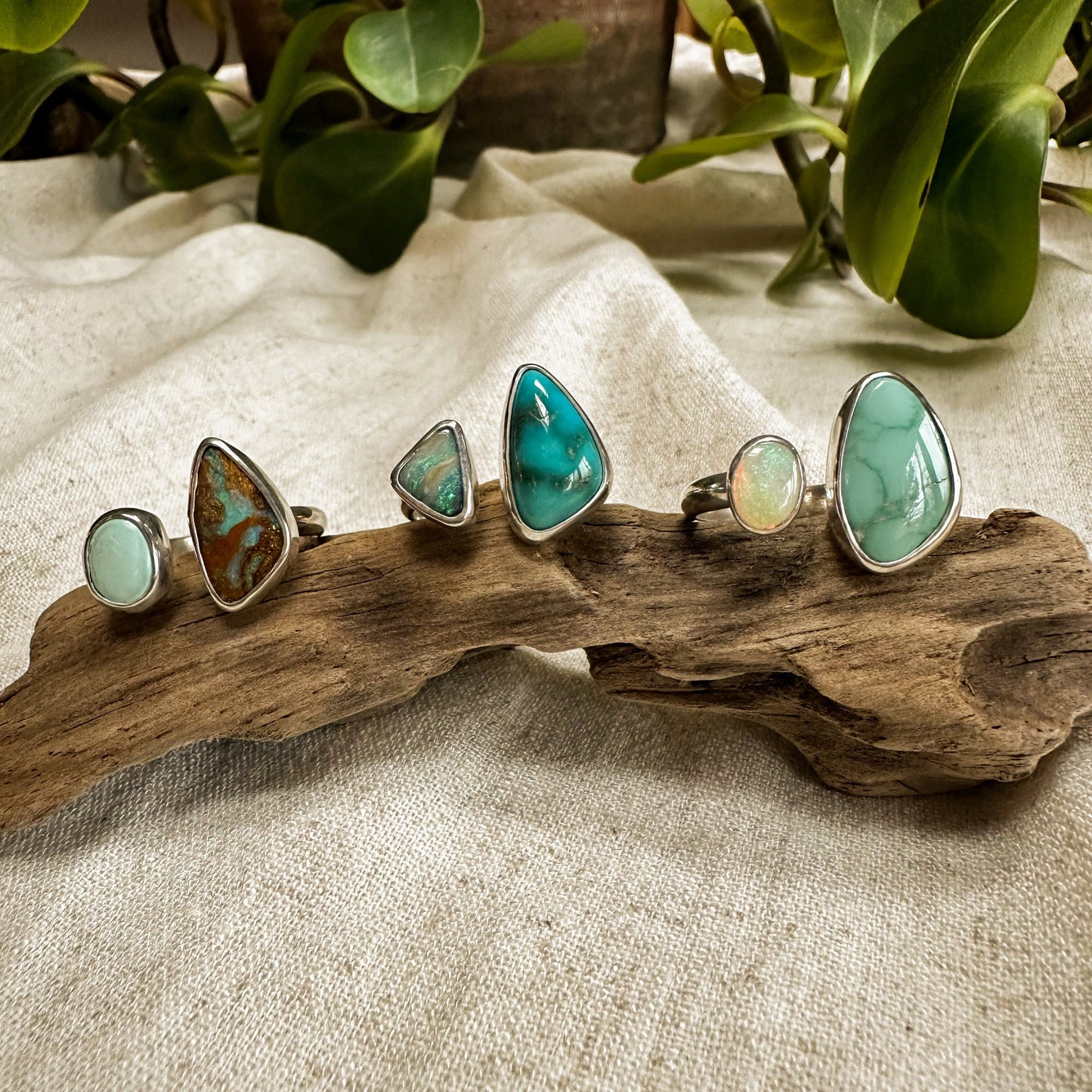 Australian Boulder Opal + Lone Mtn Turquaoise Open Shank Ring (9)