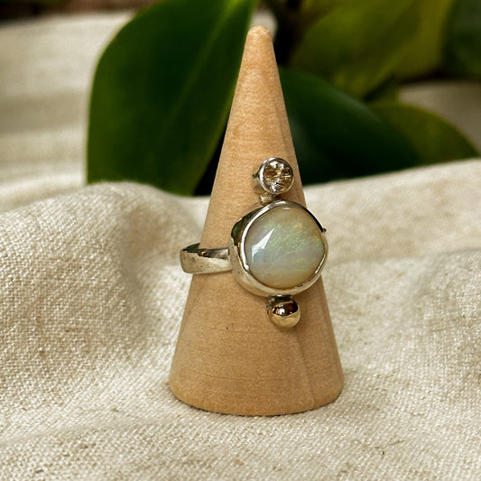 Australian Pipe Opal + Golden Rutile Quartz Ring (Size 6.5)