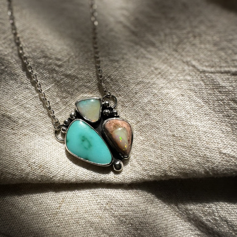 Double Opal turquoise necklace detail, paperclip chain sterling silver Natural Earth Collective Ohio