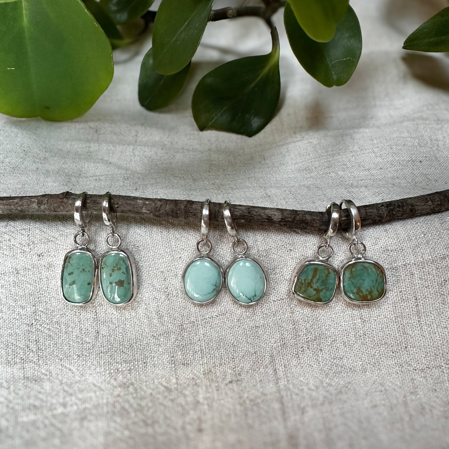 Natural Lone Mountain Turquoise Hinge Hoop Earrings