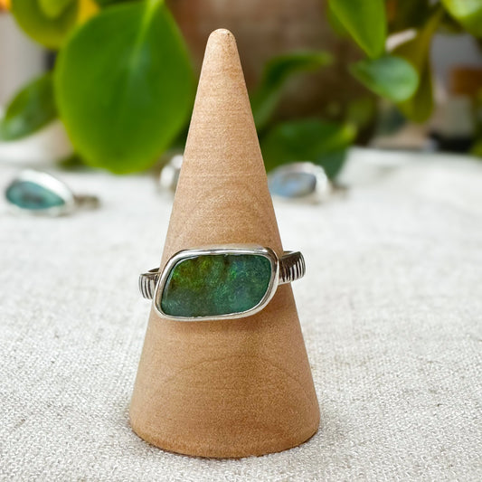 Green Australian Boulder Opal ring ( Size 7.5)