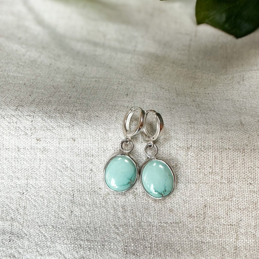 Natural Lone Mountain Turquoise Hinge Hoop Earrings