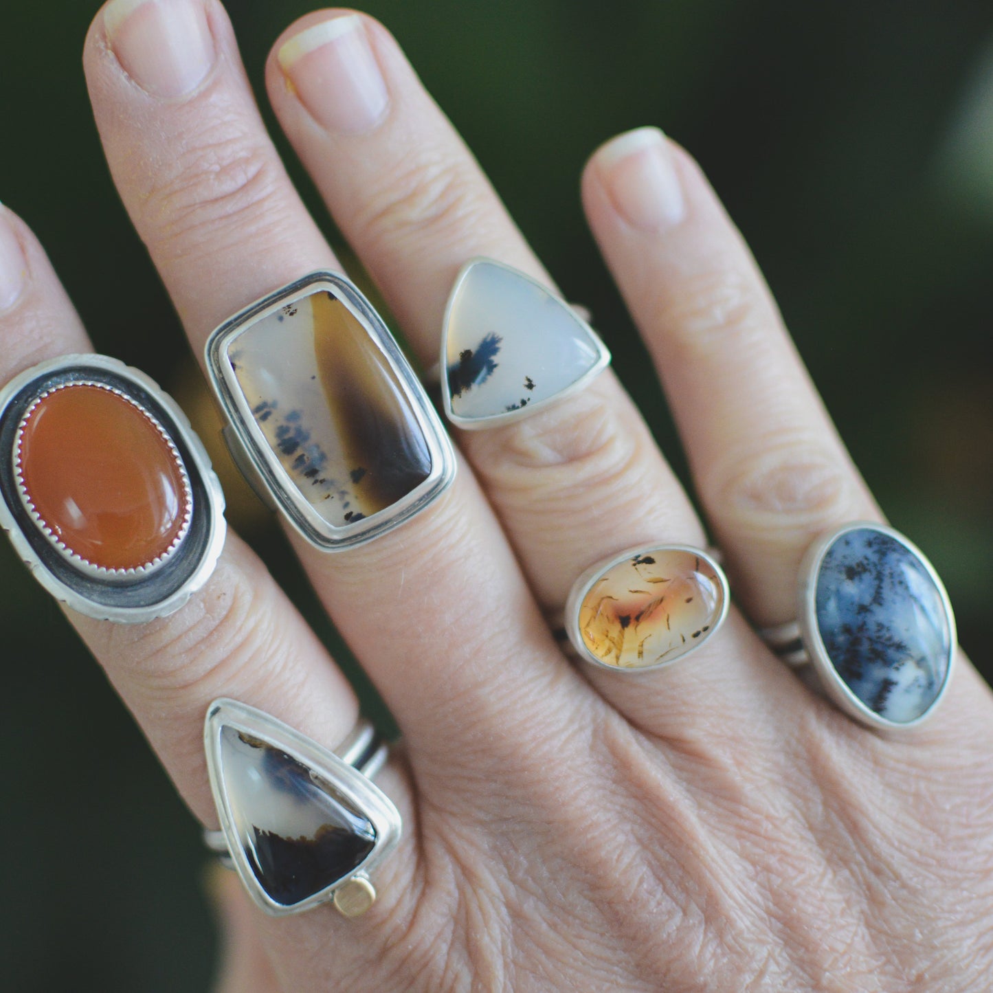 Trillion Dendritic Agate Ring (Sz 6.5)