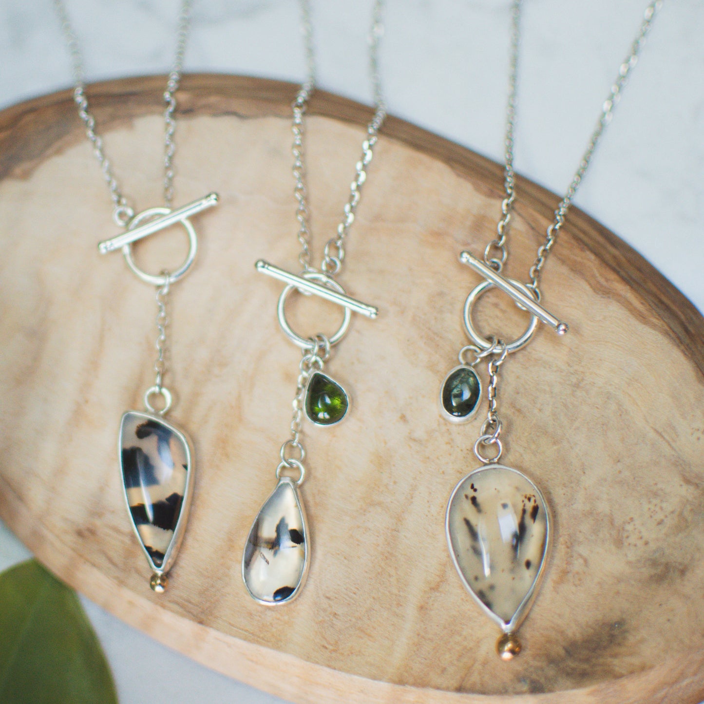 Agate and Emerald Tourmaline Toggle Necklace No. 2