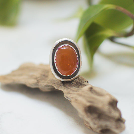 Orange Chalcedony Shadow Box Ring (Sz 6)