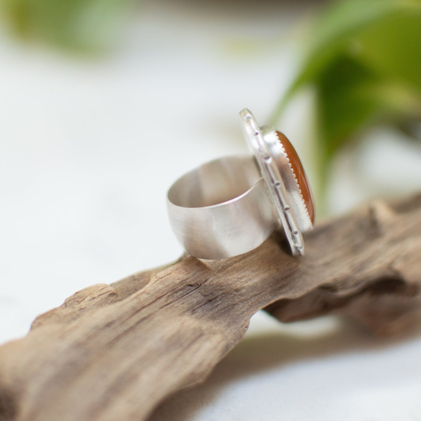 Orange Chalcedony Shadow Box Ring (Sz 6)