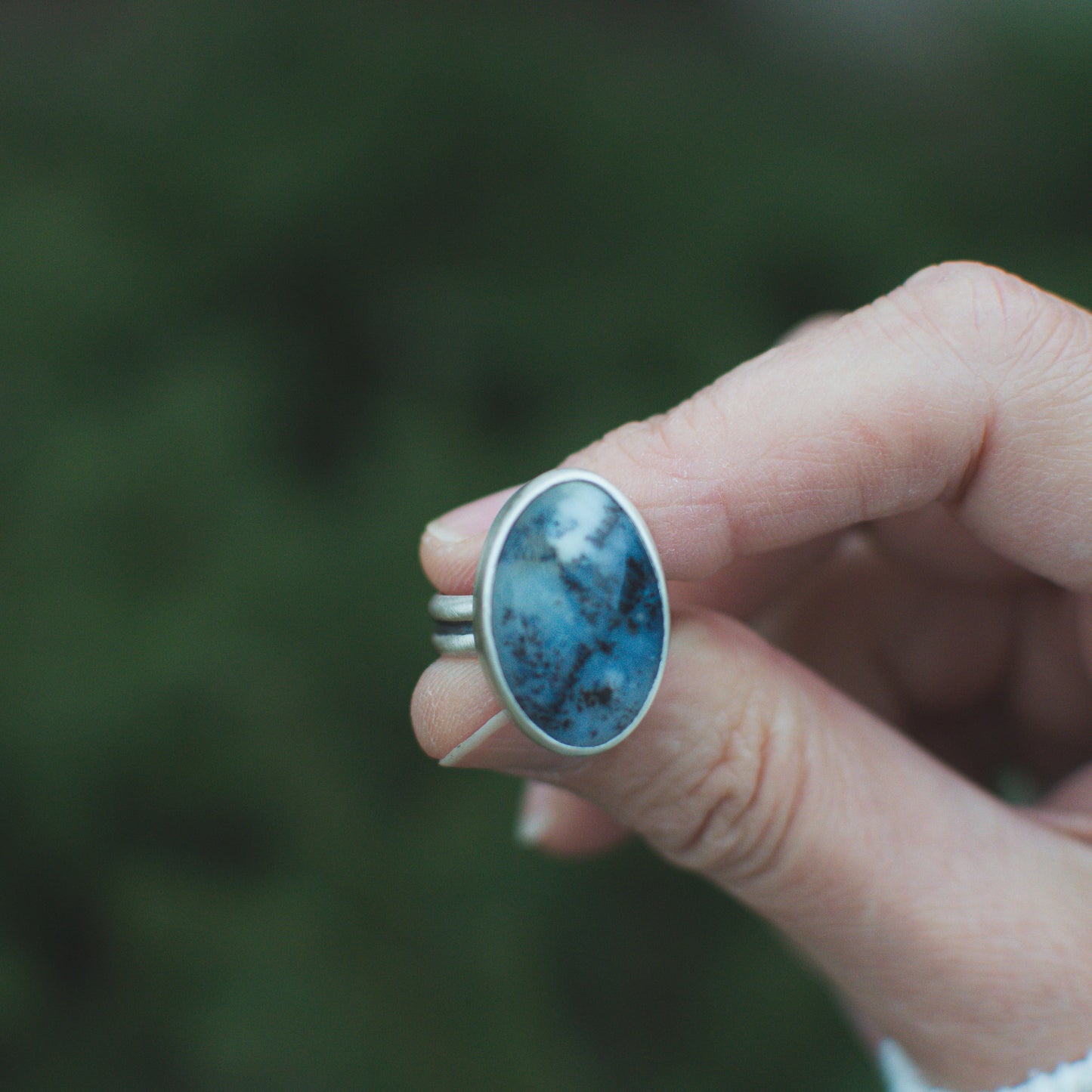 Oval Dendritic Agate Ring (Sz 7)