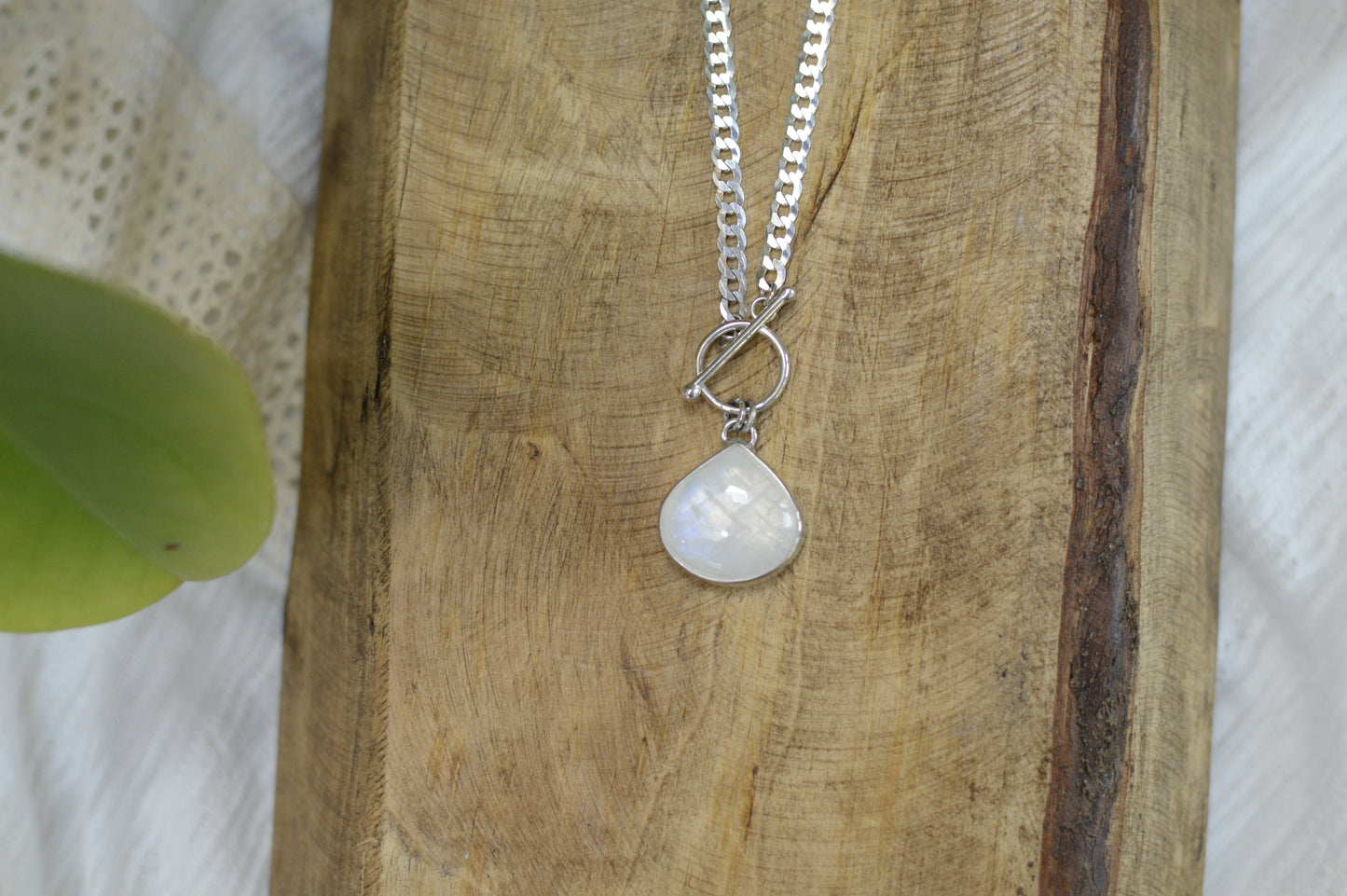Moonstone Toggle Curb Chain Necklace