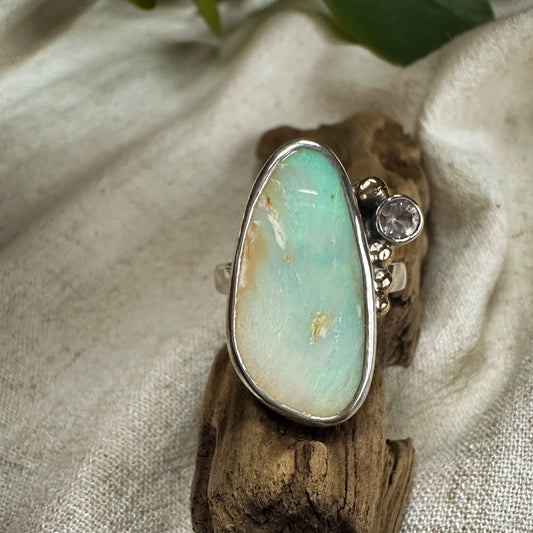 Australian Boulder Opal and Morganite Ring (Size 8)