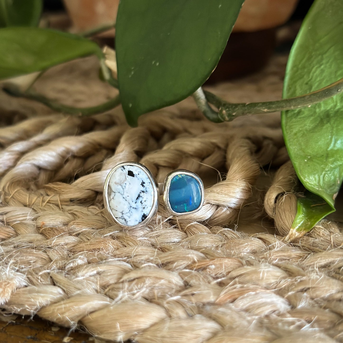 White Buffalo and Australian Opal Open Shank Ring