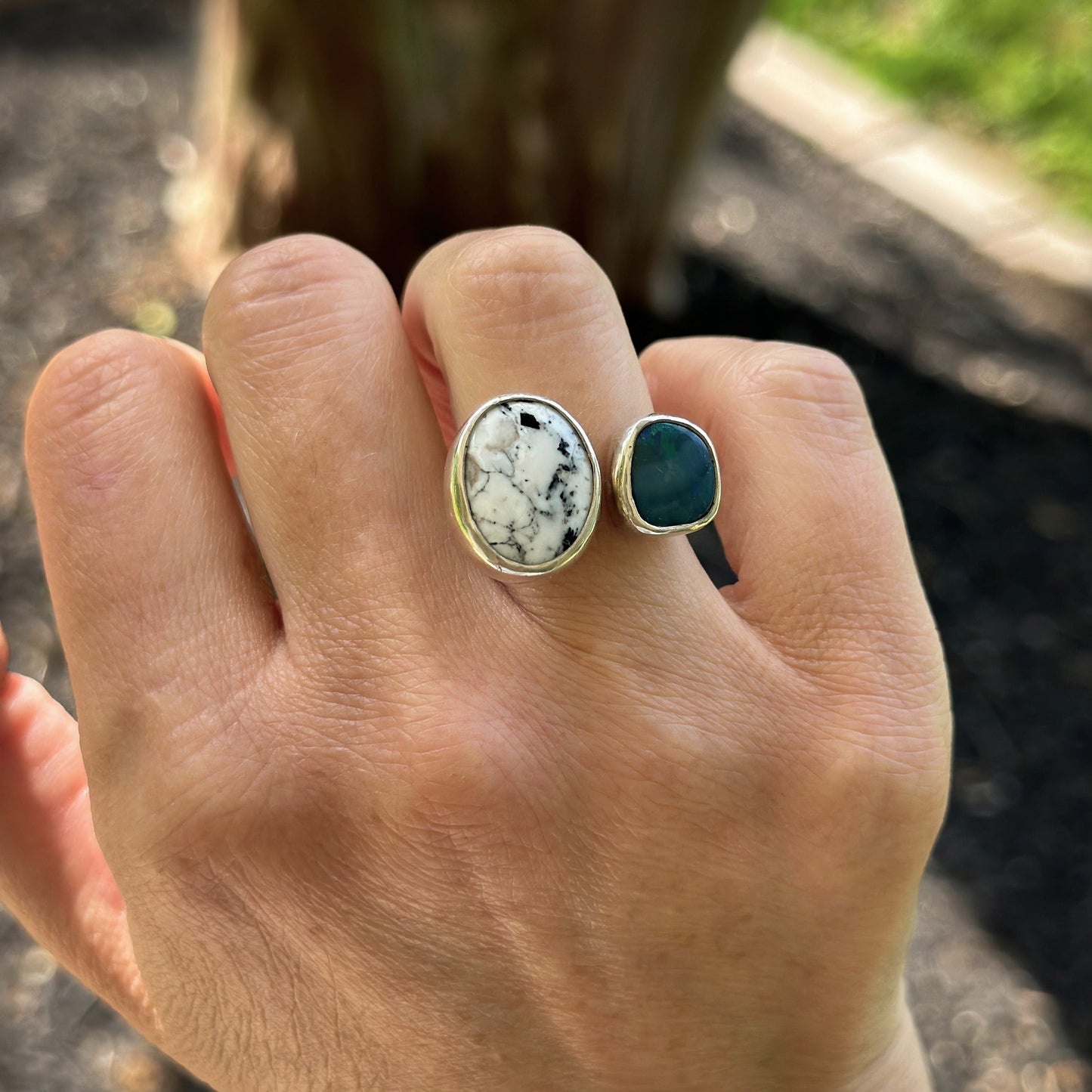 White Buffalo and Australian Opal Open Shank Ring