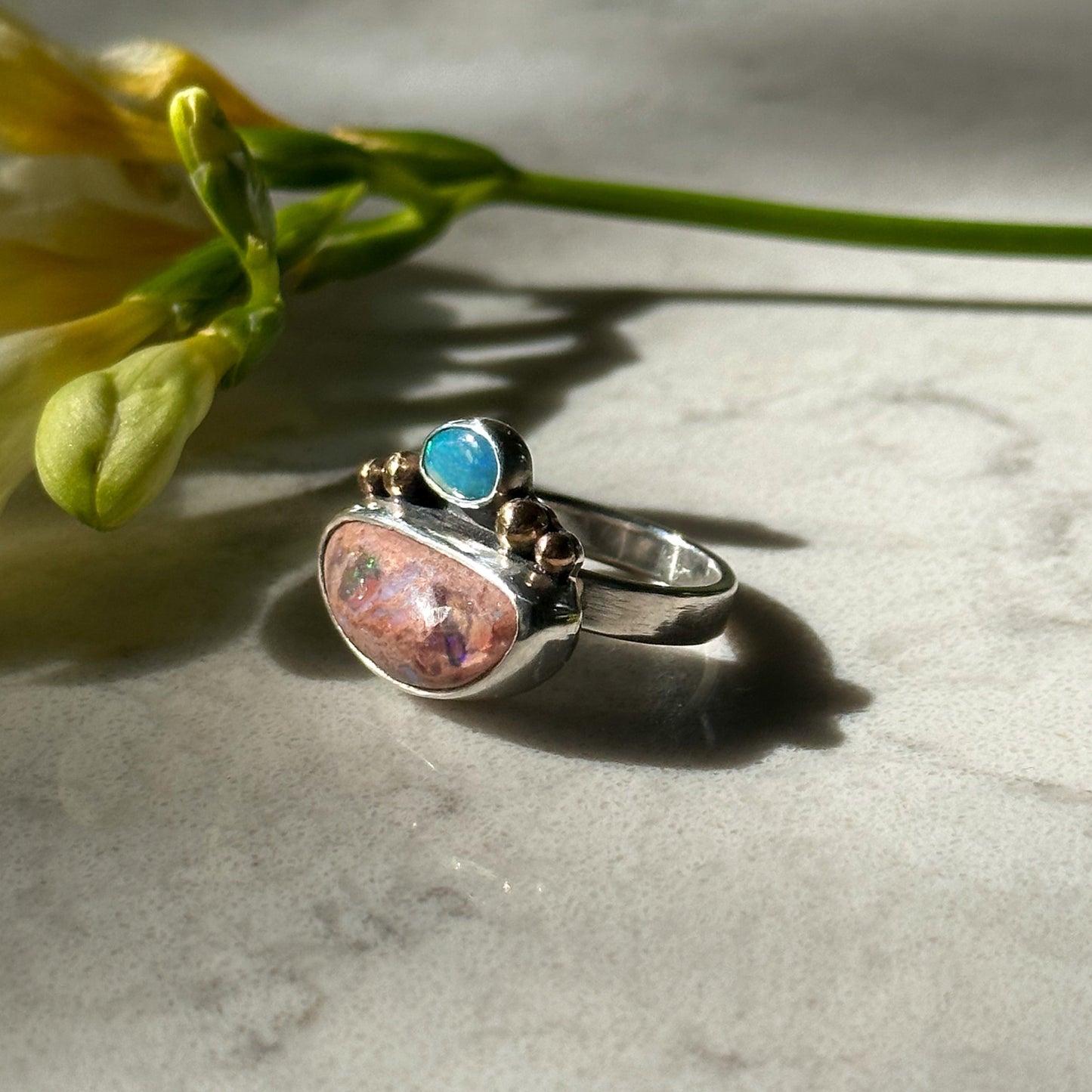 Mexican Cantera and Australian Opal Ring | Size 7.25