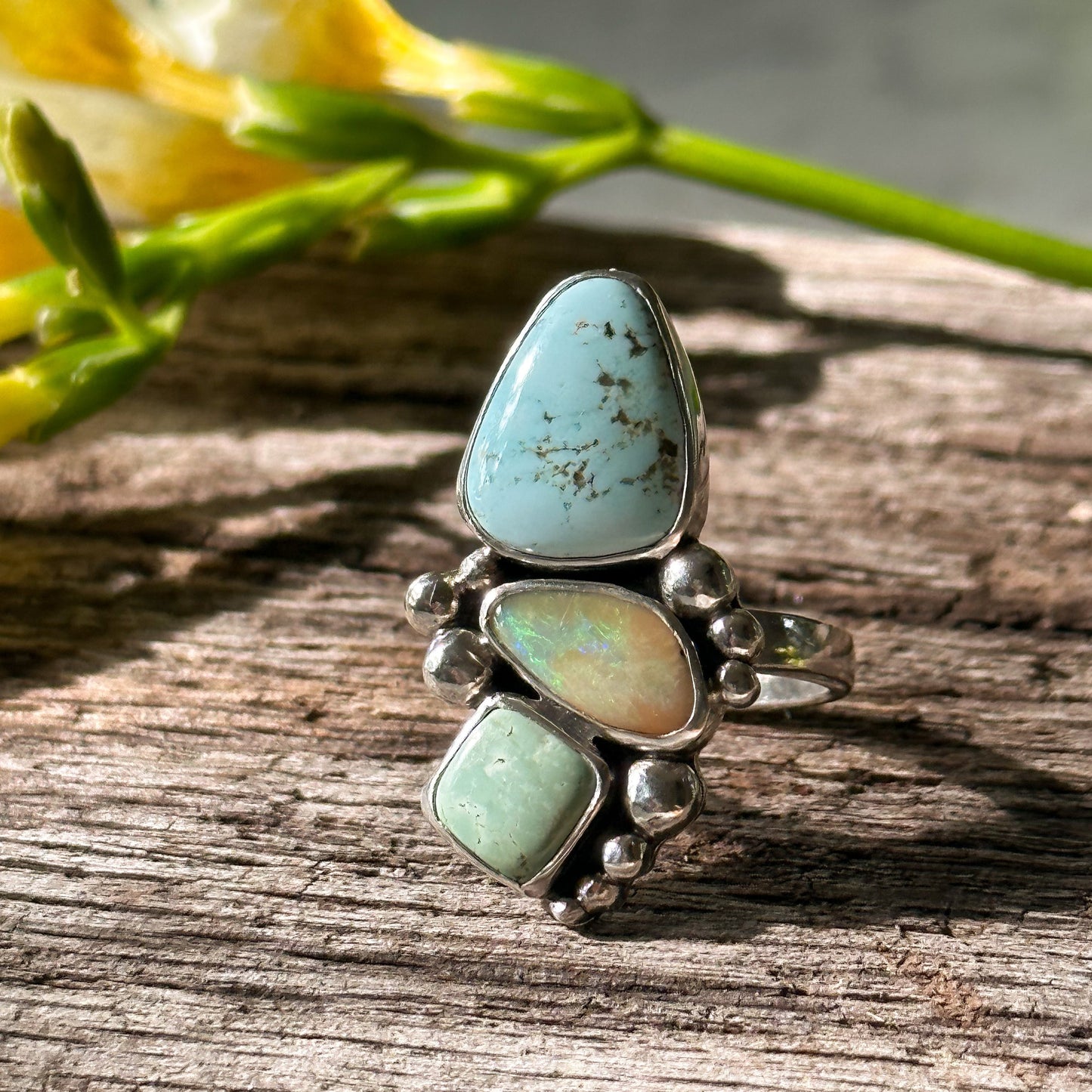 Turquoise and Australian Opal Ring