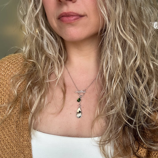 Agate and Emerald Tourmaline Toggle Necklace