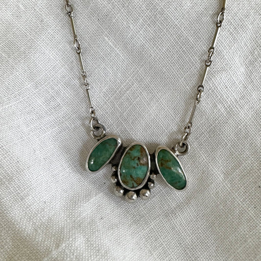 Kingman Turquoise trio necklace No.2, three Arizona turquoise teardrops sterling silver Natural Earth Collective Ohio