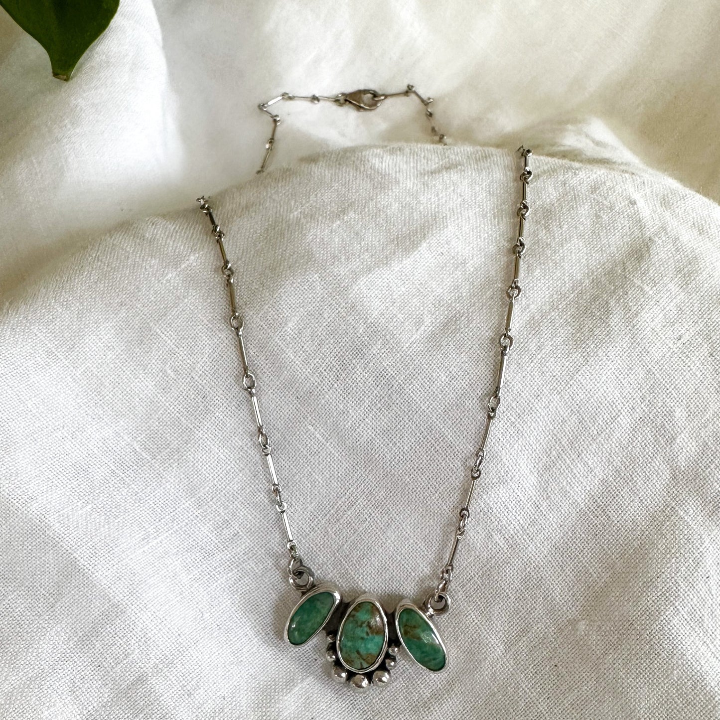 Kingman Turquoise trio necklace No.2 detail, natural stone handcrafted jewelry Natural Earth Collective Ohio