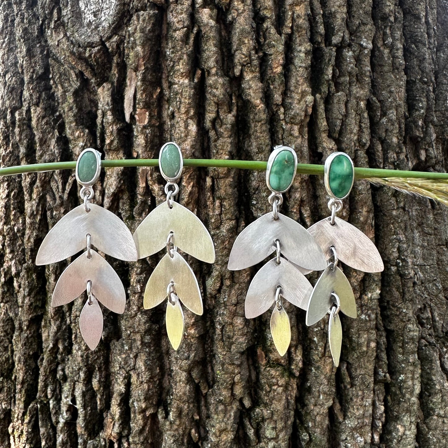 Kingman Turquoise Leaf Dangle Earrings No.1