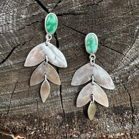 Kingman Turquoise Leaf Dangle Earrings No.1