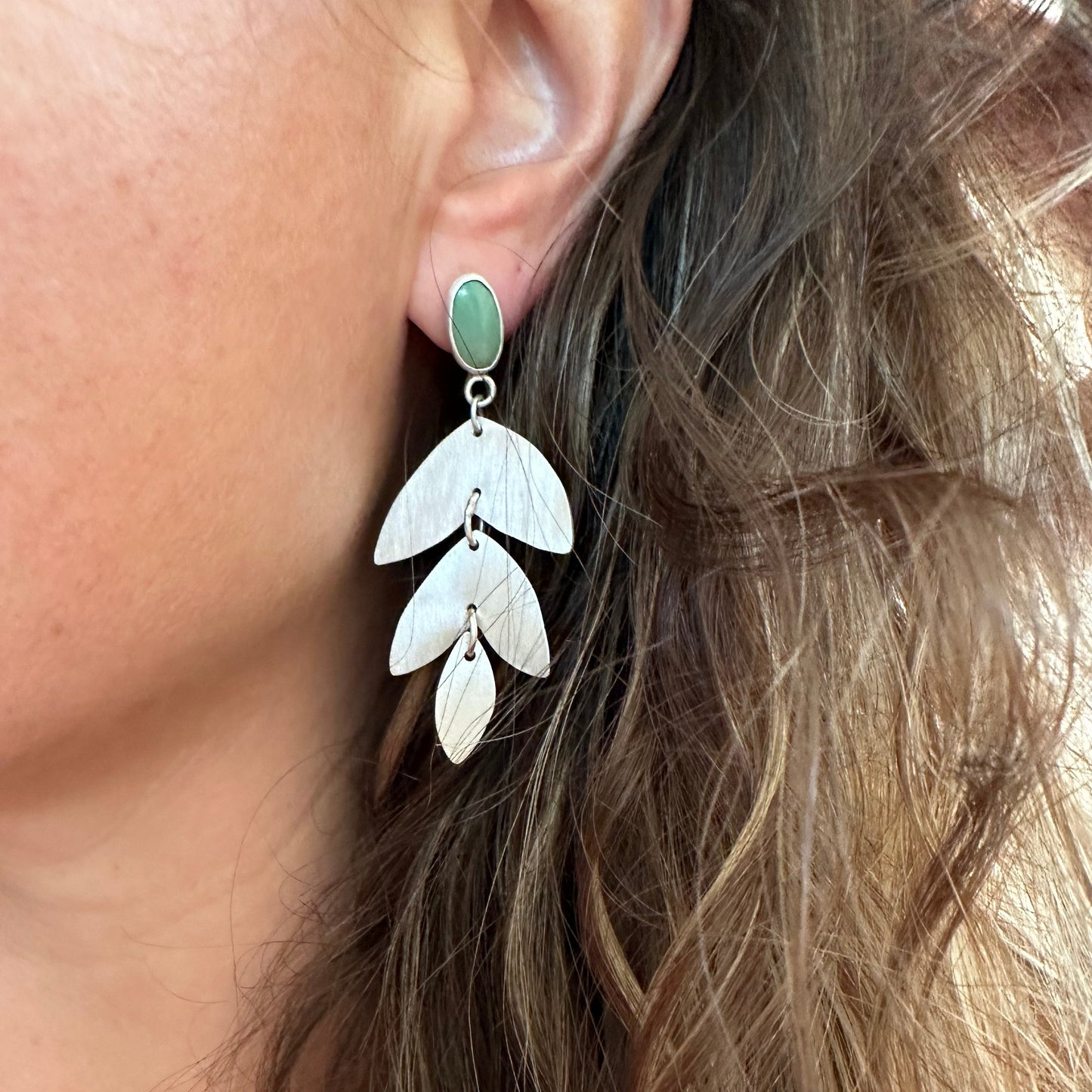 Kingman Turquoise Leaf Dangle Earrings No. 2