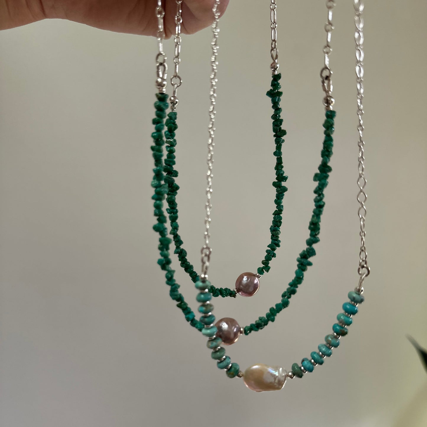 Sonoran Turquoise and Pearl Chain Necklace