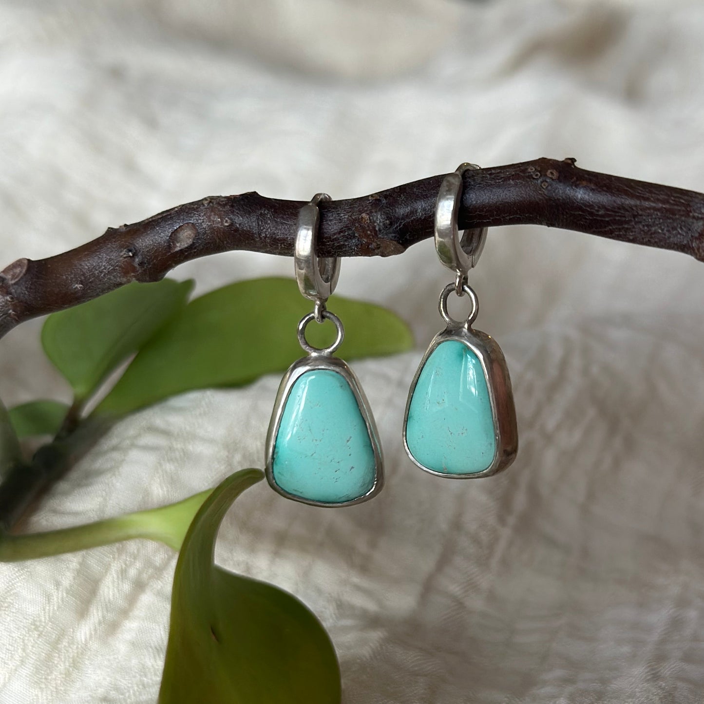 Natural Lone Mountain Turquoise Hinge Hoop Earrings