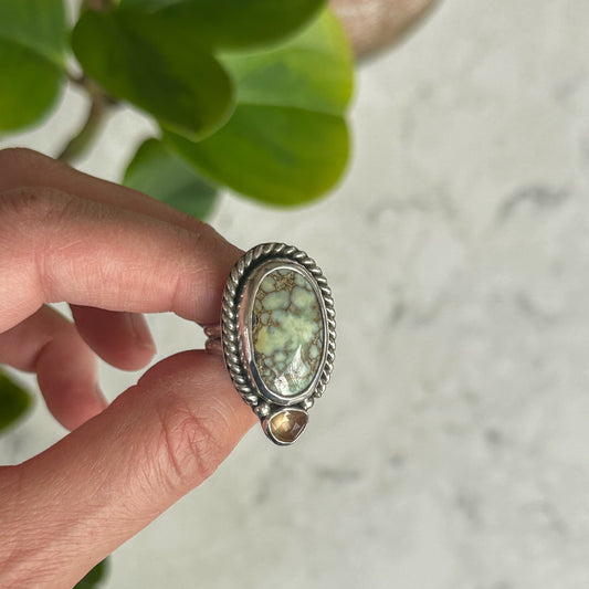 Agua Oro Variscite and Champagne Zircon | Size 7.5