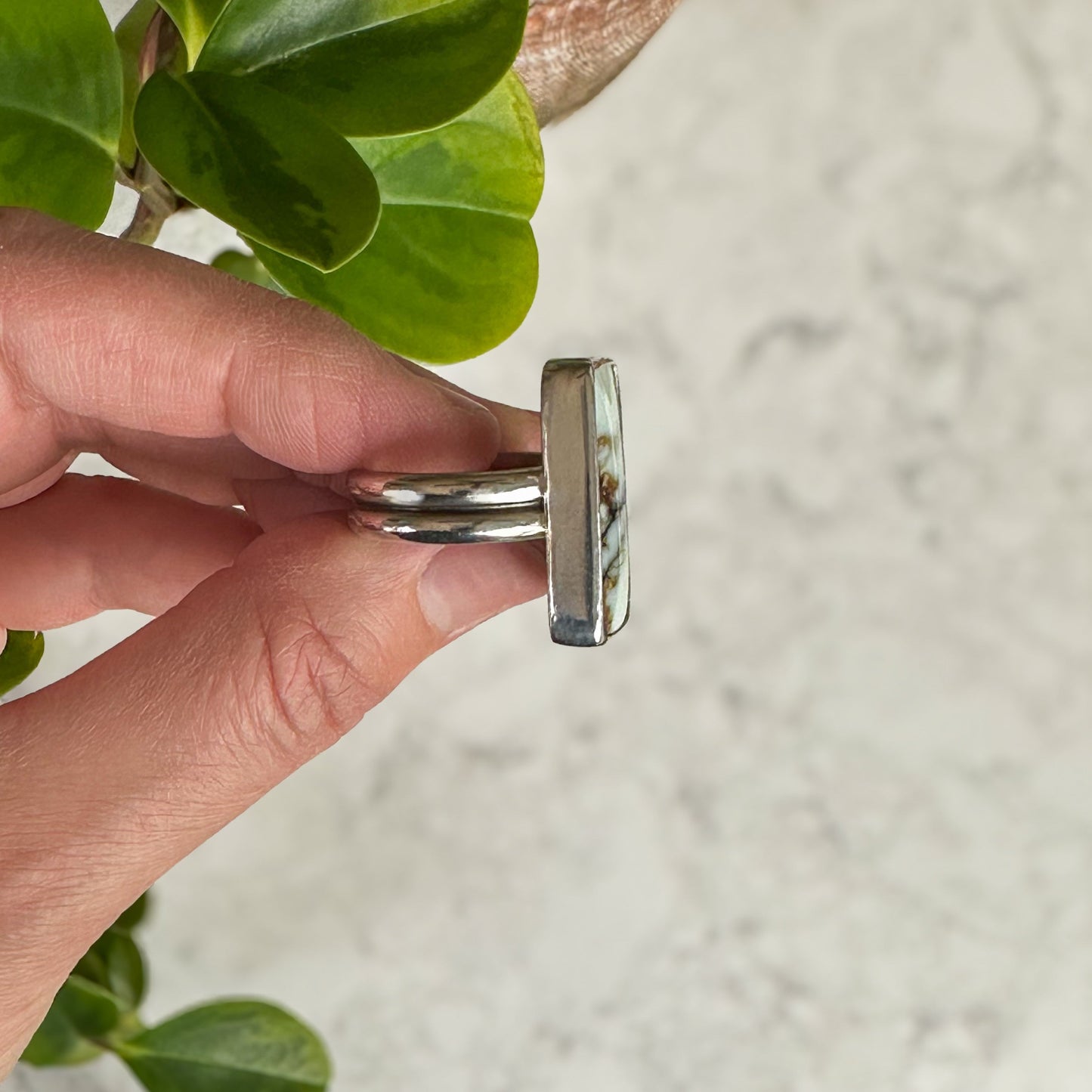 Rectangle Aloe Variscite Ring | Size 10