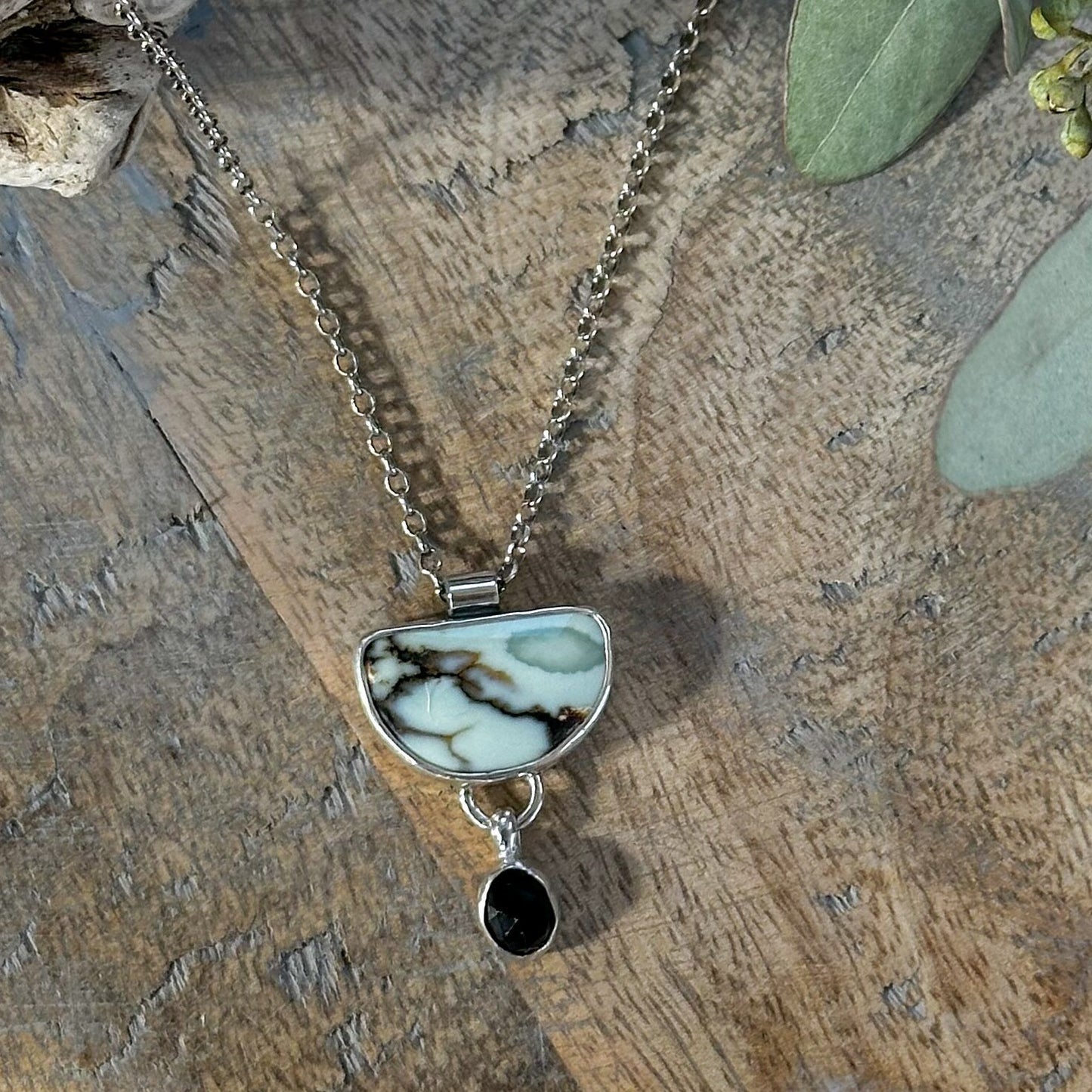 Aloe Variscite and Black Onyx Drop Necklace