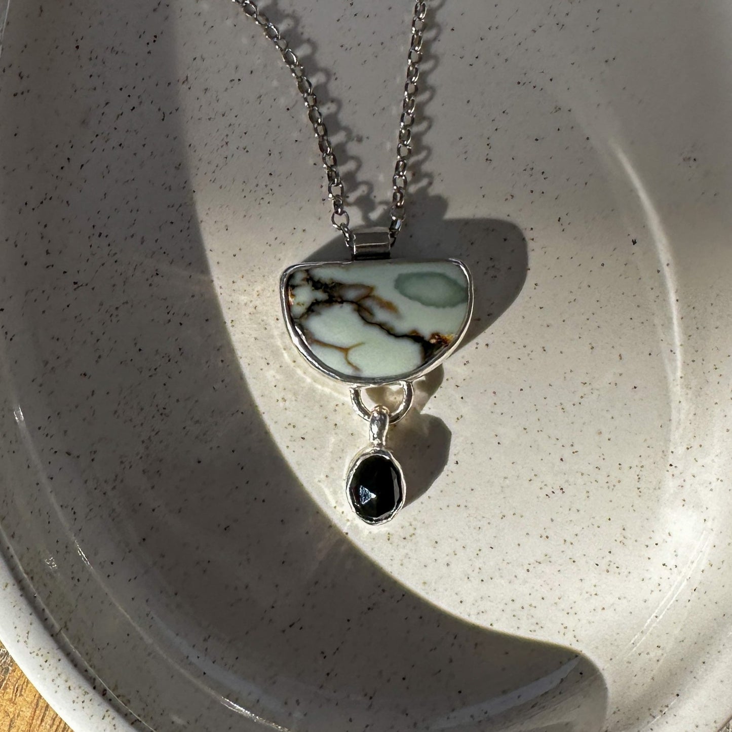 Aloe Variscite and Black Onyx Drop Necklace