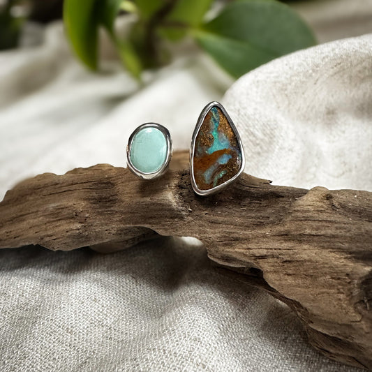 Australian Boulder Opal + Lone Mtn Turquaoise Open Shank Ring (9)