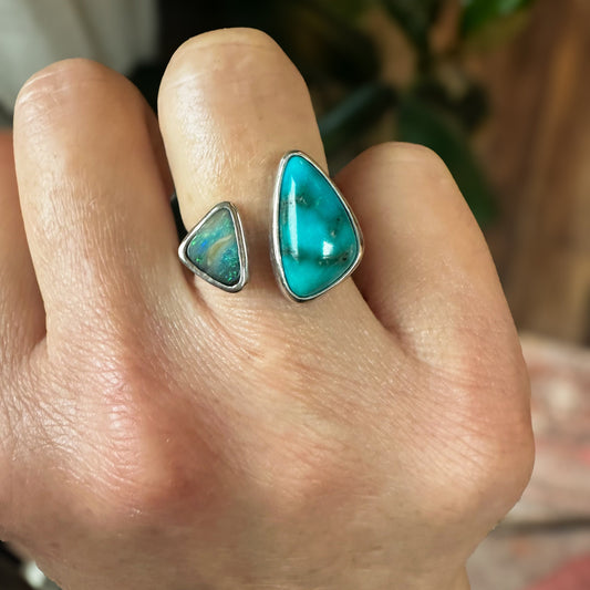 Cloud Chaser Turquoise + Boulder Opal Open Shank Ring (8.5)