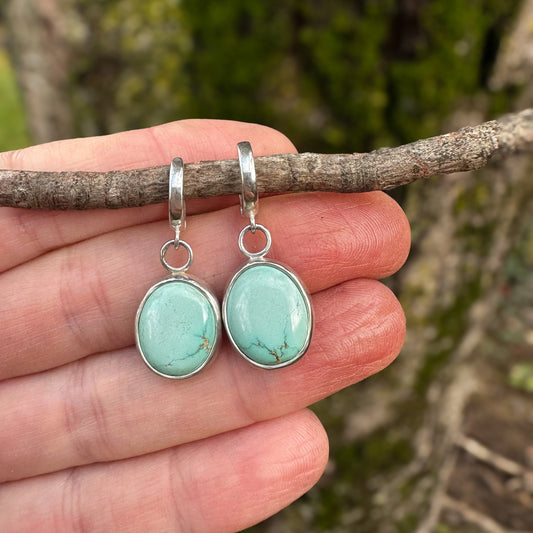 Natural Lone Mountain Turquoise Hinge Hoop Earrings