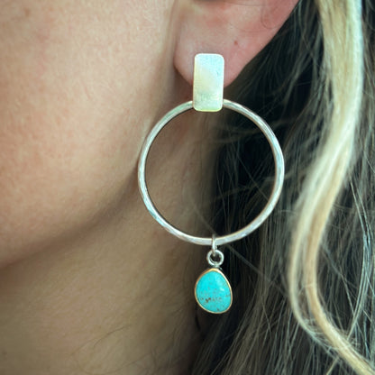 Kingman Turquoise Mixed Metal Hoop Earrings  No.3