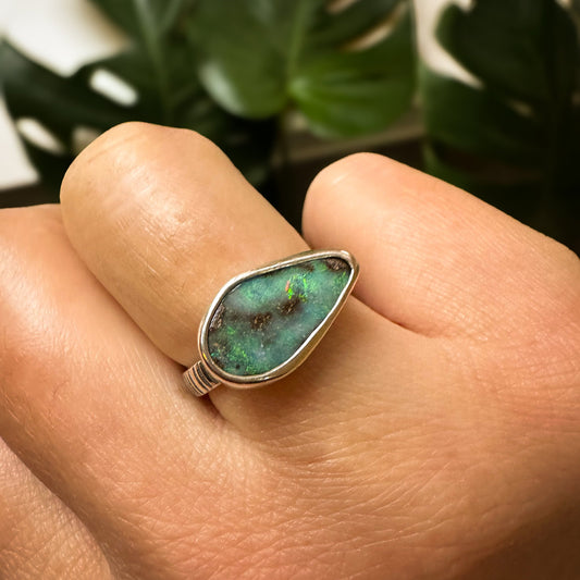 Deep Blue Australian Boulder Opal Ring ( Size 8)