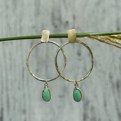 Kingman Turquoise Mixed Metal Hoop Earrings  No.1