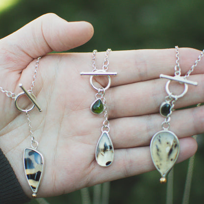 Agate and Emerald Tourmaline Toggle Necklace