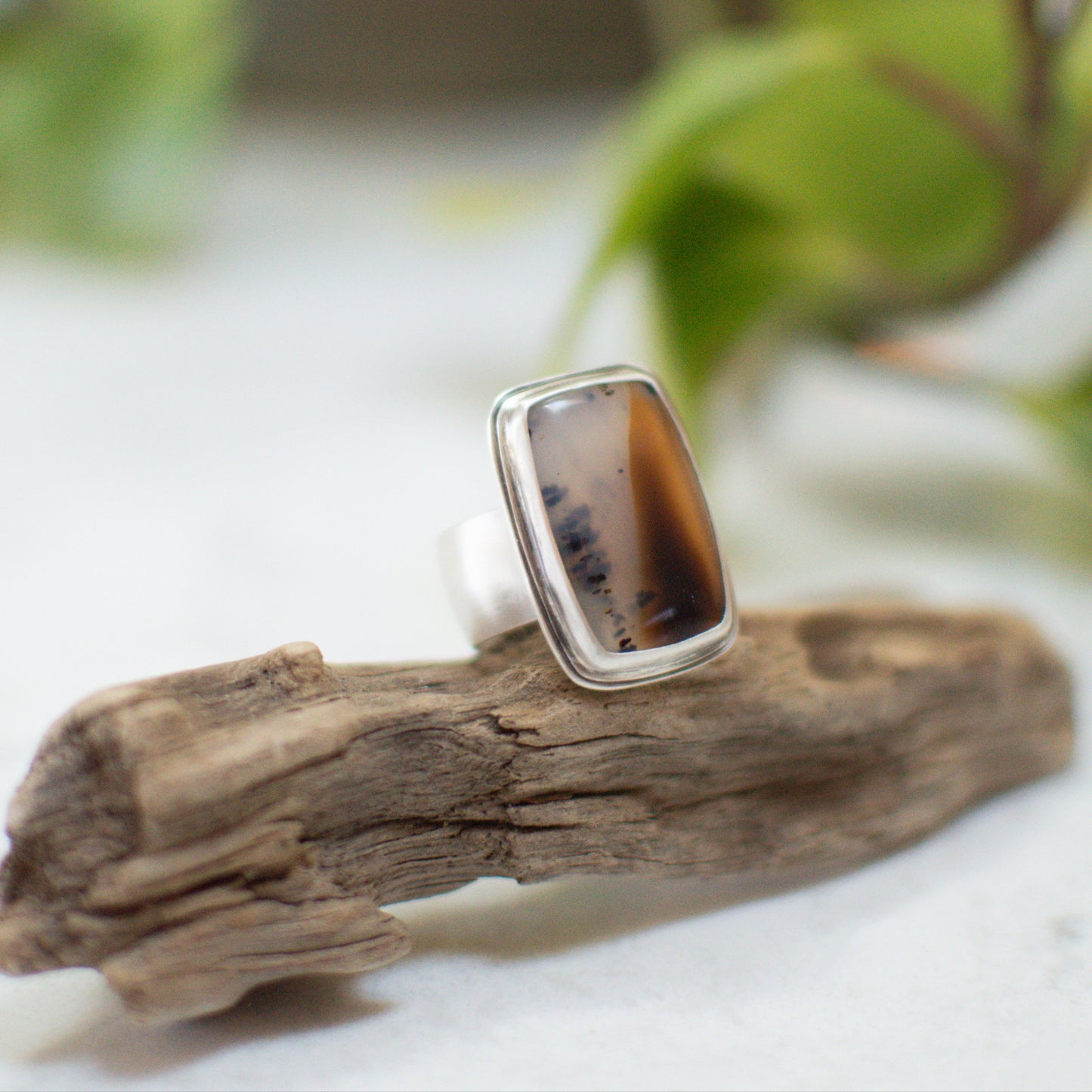 Rectangle Montana Agate Ring (Sz 8.5)