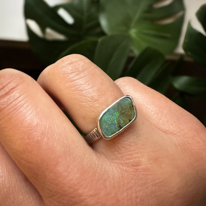 Green Australian Boulder Opal ring ( Size 7.5)