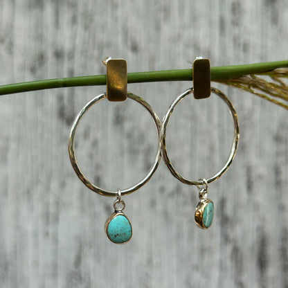 Kingman Turquoise Mixed Metal Hoop Earrings  No.3