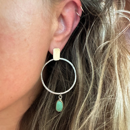 Kingman Turquoise Mixed Metal Hoop Earrings  No.1