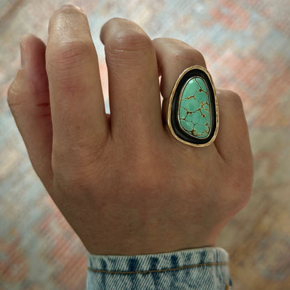 Natural Iron Maiden Turquoise Shadowbox Mixed Metal Ring | Size 7.75