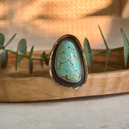 Natural Iron Maiden Turquoise Shadowbox Mixed Metal Ring | Size 7.75